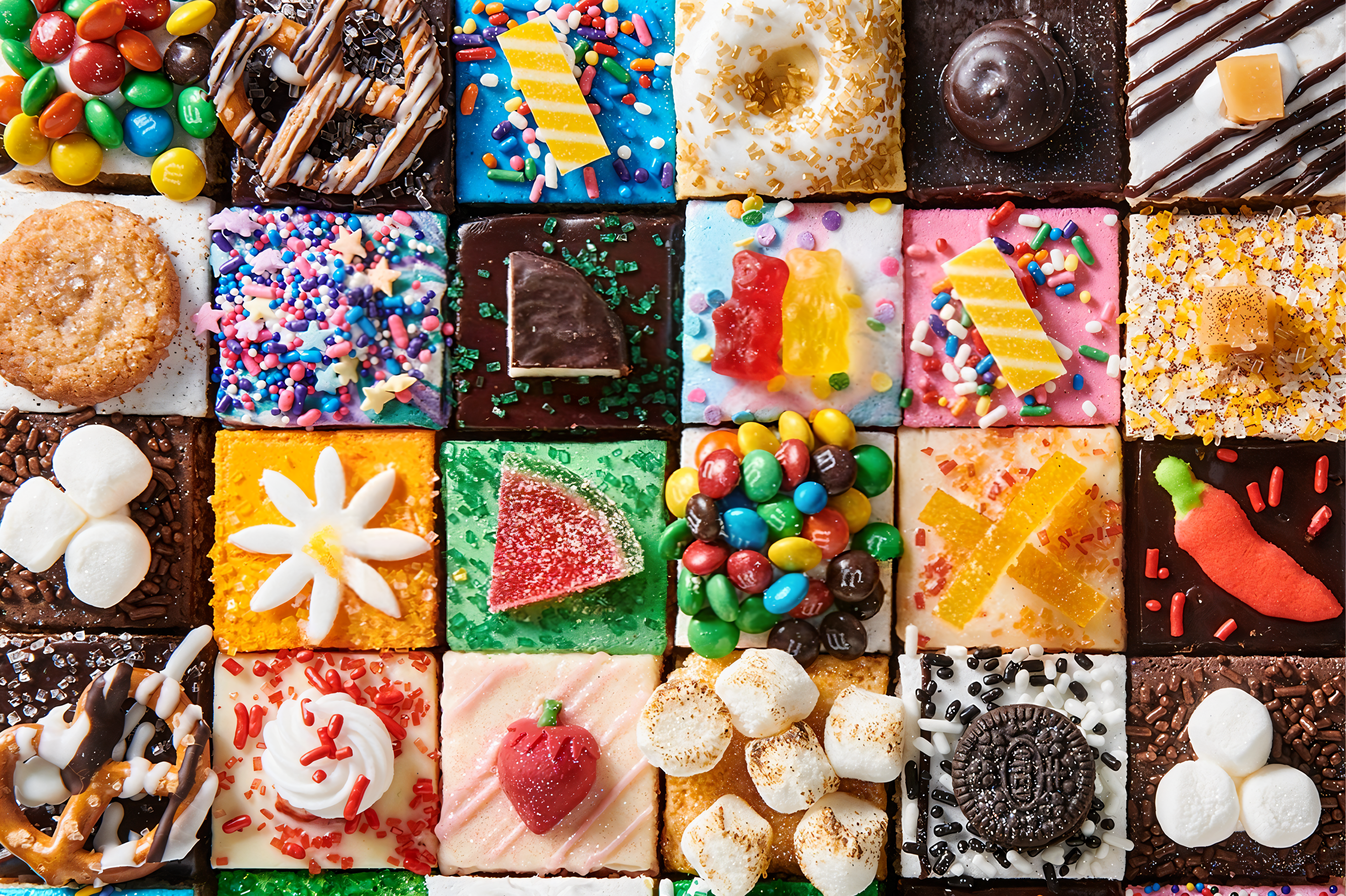 Candy-topped Krispie grid