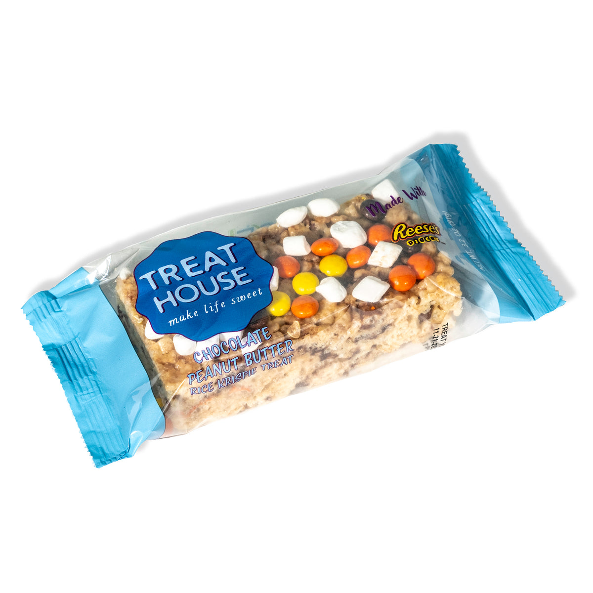 Box of 12 Chocolate Peanut Butter Treat Bars Made with Mini Reese's Pieces